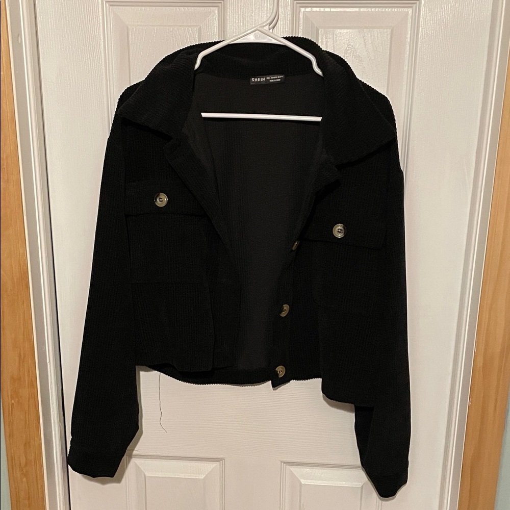 SHEIN Black Corduroy Button Down